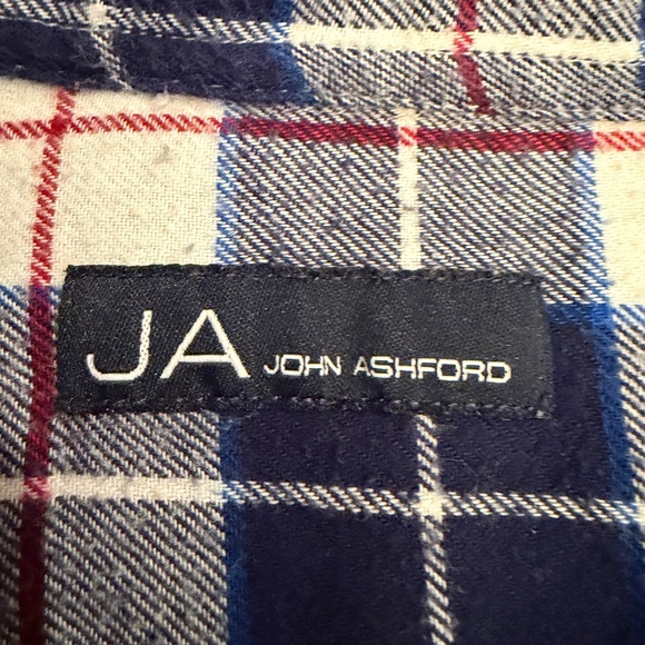 John Ashford Men's Long Sleeve Cotton Flannel Blue & White Plaid, Size Large - Picture 7 of 11